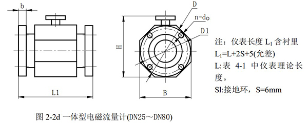 分體式電磁流量計外形尺寸圖二